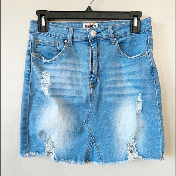 Denim BLVD Los Angles Distressed Denim Pencil Skirt - Picture 2 of 7